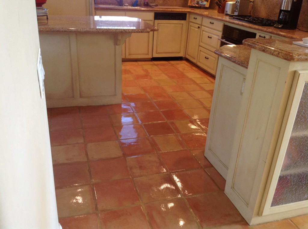 shiny sealed saltillo tile